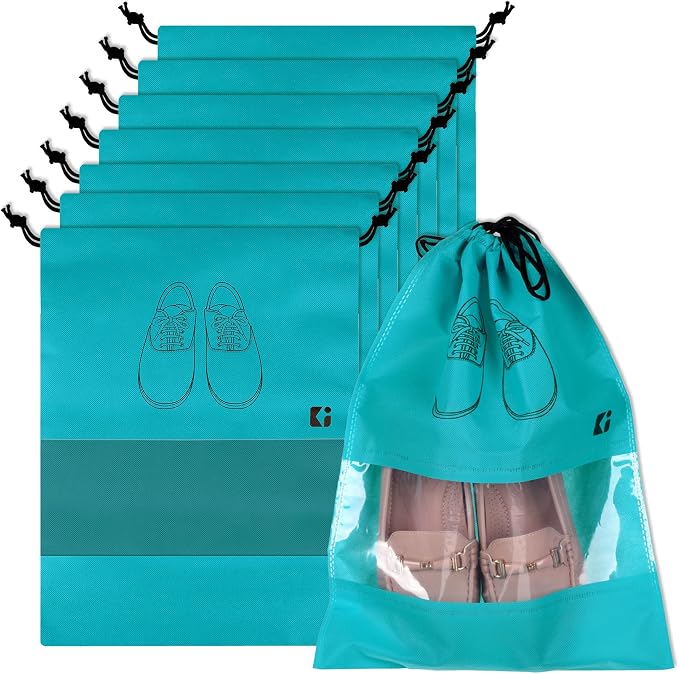 Kuber Industries Pack of 8 Shoe Bags | Shoe Bags for Travel | Non-Woven Shoe Storage Bags | Storage Organizers Set | Shoe Cover with Transparent Window | Shoe Dori Cover | Green by Kuber+Industries