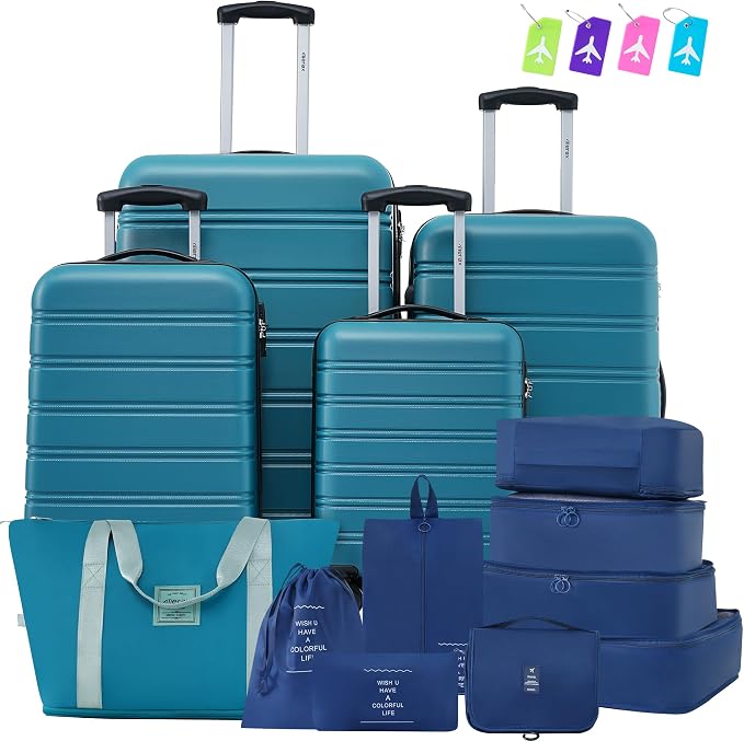 Merax Luggage sets of 13 Piece 16 20 20 28 IN Carry on Luggage Hard Case Green Luggage Expandable Checked Luggage Suitcase Set with Wheels by Merax
