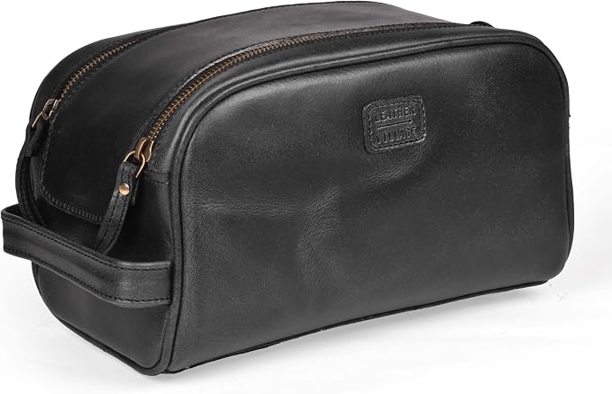 LEATHER VILLAGE Genuine Leather Toiletry Travel Bag With Waterproof Lining - Black | King-Size Handcrafted Vintage Dopp Kit Bag, Shaving & Bathroom Organizer, Gift for Men & Women - Image 2