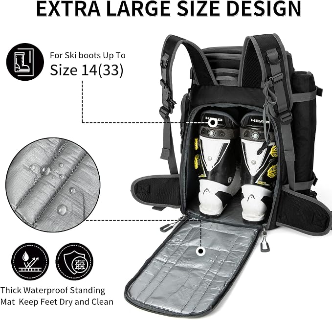 65L Ski Boot Bag,Large Duffle Travel Bag,1680D Nylon Waterproof Padded Ski Boot Bag Backpack For Women Men Kids - Image 4
