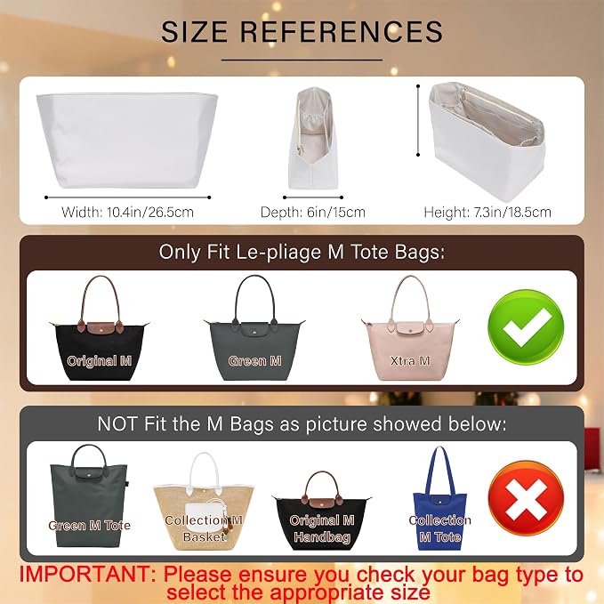 Soft Nylon Purse Organizer Insert for Longchamp Le Pliage M Tote Bag Long Handle, Lightweight Luxury Long Champ Medium Divider Shaper with Cup Holder,Zipper Bag Inner with Deepened Pockets,M/Beige - Image 2