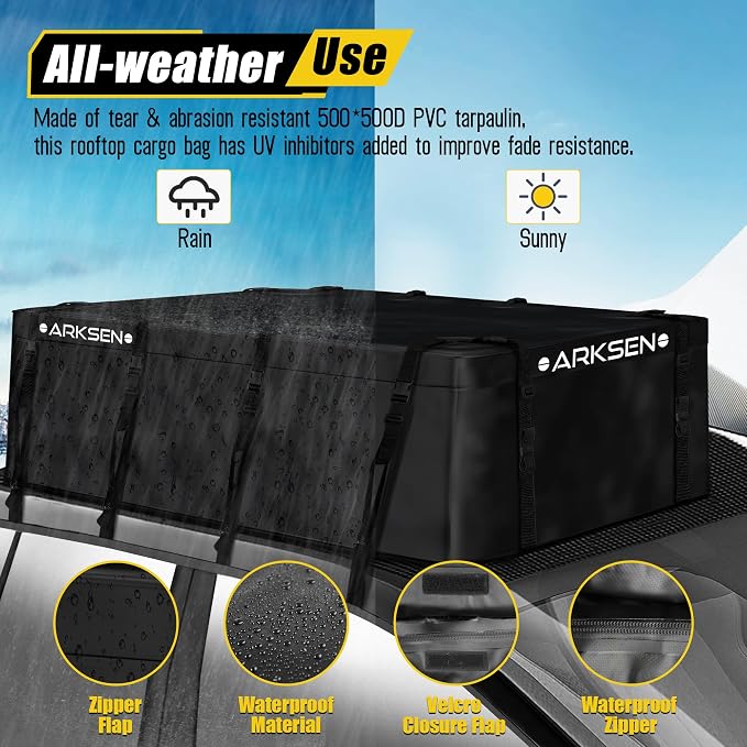 ARKSEN Roof Top Luggage Storage Bag for 84" x 39" Roof Baskets Waterproof 29 Cubic Feet (83.07"L x 33.07"W x 18.11"H) with 12 Straps Anti-Slip Mat 8 Door Hooks for All Vehicles with or without Rack - Image 2