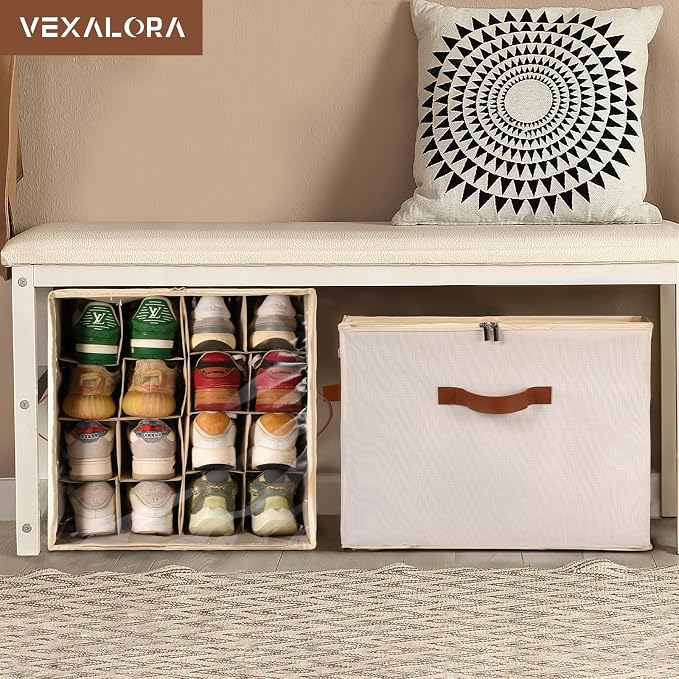 Shoe Organizer for Closet, 3 Pack Shoe Storage Bins with Clear Cover, Adjustable Dividers Fits 24-48 Pairs, Beige - Image 8