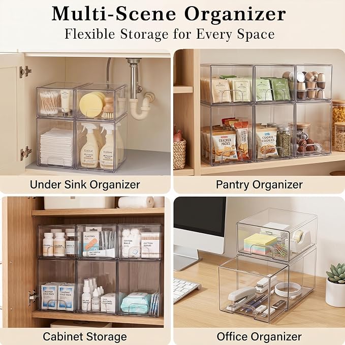 Clear Stackable Storage Drawers: Baby Bottle Storage Organizer, Acrylic Bottles Station Organizer Container for Countertop, Vanity, Bathroom, Cabinet Organization - 8 Pack - Image 7