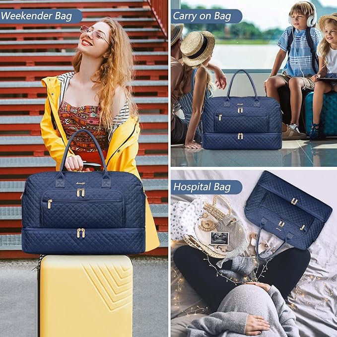 Large Women Travel Duffle Bag - Carry on Overnight Bag Weekend Travel Duffel Tote Bag Yoga Gym Bag with Wet Pocket Toiletry Weekender Overnight Bag for Travel Business Trips Sport Hospital Navy - Image 6