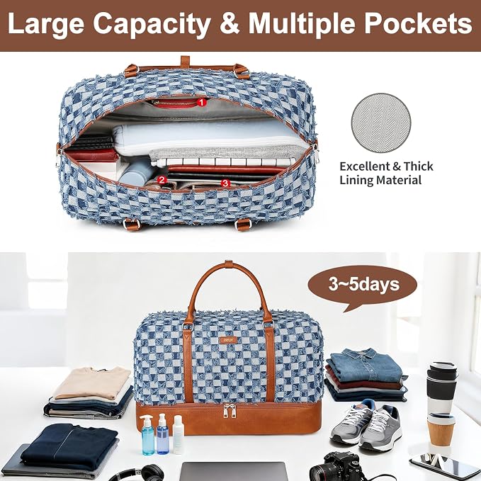 IBFUN Weekender Bags for Women, 21" Weekender Travel Bag, Travel Duffle Bag with Shoe Compartment Carry on Overnight Duffel Bag for Weekend Travel Business Trip, 3PCS - Image 6