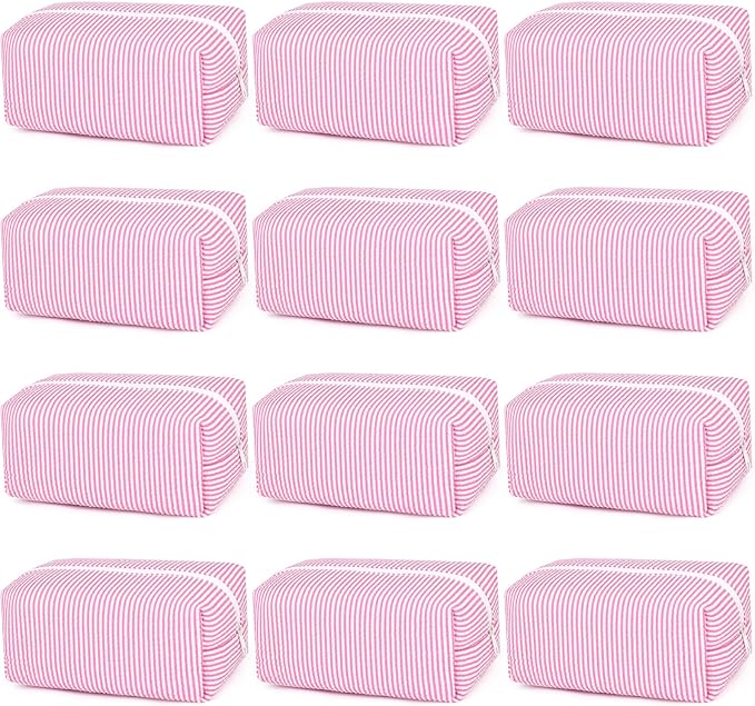 SOIDRAM 12PCS Striped Makeup Bag Preppy Cosmetic Bag Bulk Pink Makeup Pouch Personalize Travel Toiletry Bag Organizer Cute DIY Makeup Brushes Storage Bag for Women by SOIDRAM