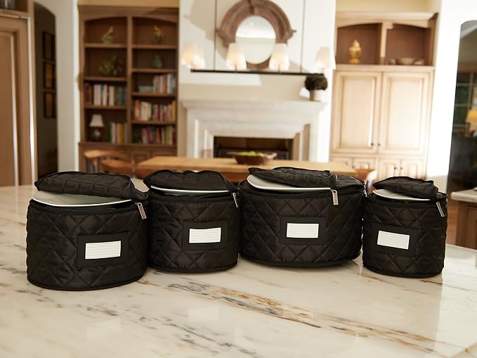 Covermates Keepsakes Dish Storage Set – Padded China & Dinnerware Storage Cases with Dividers, Cup & Stemware Storage, Quilted Polyester Protection, ID Window, Black - Image 7