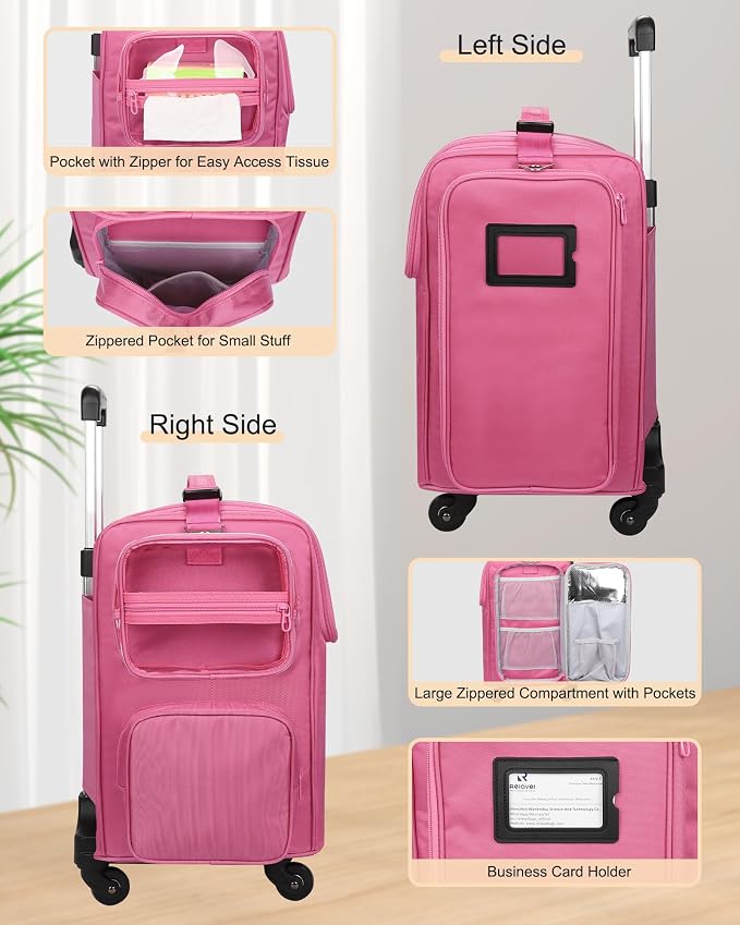 Relavel Rolling Makeup Train Case, Hairstylist Traveling Bag with 4 Wheels, Heat Insulation Full Layer, Adjustable Dividers, Hair Tools and Cosmetics Storage Organizer Trolley Suitcase, Rose Pink - Image 5