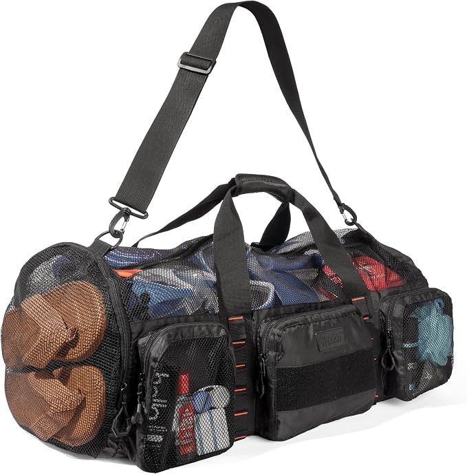 Fitdom 90L Large Mesh Duffle Bag for Scuba Dive or Snorkel Equipment. Best for Water Sports & Beach Activities like Swimming, Diving & Snorkeling. Perfect for Travel, Storage Swim Gym Gears & Balls by Fitdom