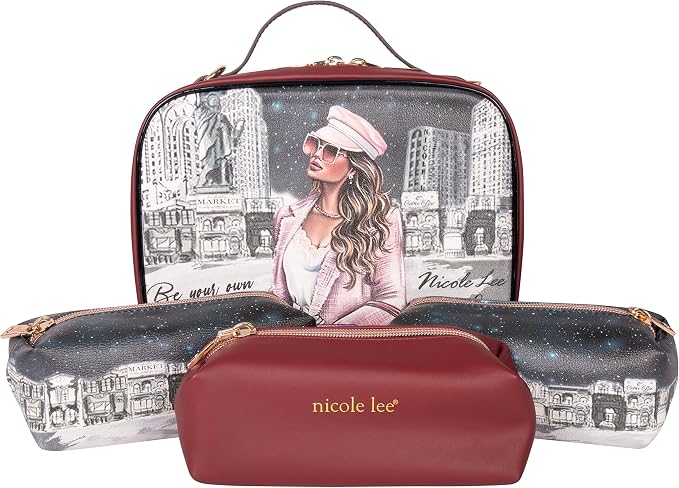 Nicole Lee Travel Handbag Crossbody Set with 3 Fashion Print Makeup Pouches, Women's Cosmetic Toiletry Organizer (Sara is Soft but Strong) by NicoleLee