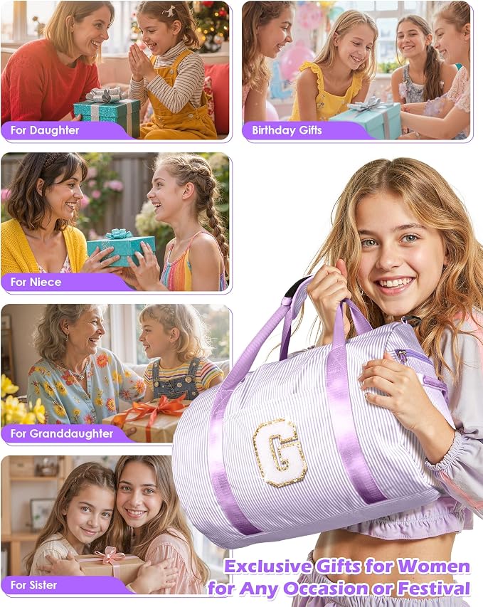 Gift for 4 Year Old Girl, Girls Travel Duffle Bag, Kids Initial Overnight Duffel Bags with Shoe Compartment, Personalized Dance Bag with Cosmetic Pouch, Preppy Stuff (Letter C) - Image 3
