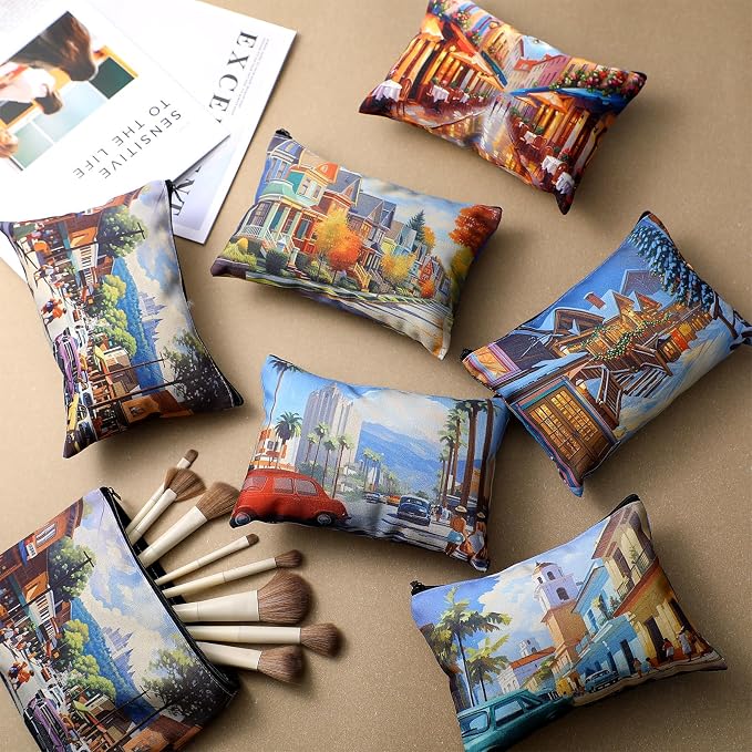 Sweetude 12 Pcs Colorado Makeup Bags Bulk Colorado Gifts Canvas Cosmetic Pouch Bags with Zipper City Scenery Portable Waterproof Roomy Travel Toiletry Organizer Storage Beauty Pouch for Women Gifts - Image 2