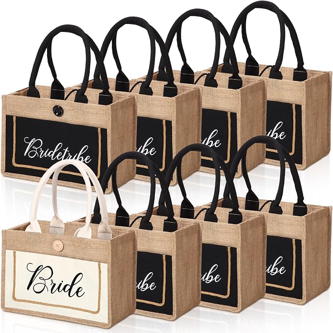 Buryeah 8 Pack Bride Tote Bag Bride Tribe Wedding Gift Bridal Burlap Bag with Handles Bridal Jute Tote Reusable for Newlywed by Buryeah
