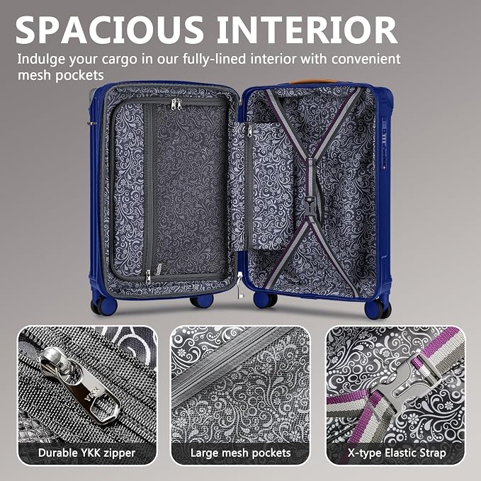 Joyway Luggage Sets 3 Piece, Expandable Suitcase with Smart Cup Holder and USB Port, Hardside Carry On Checked with TSA Lock Spinner Double Wheels, Blue - Image 5