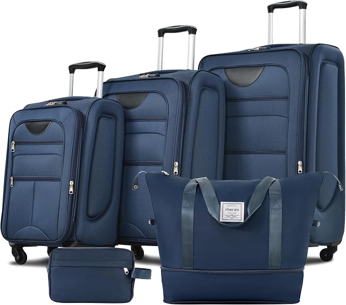 Merax Softside Luggage Set, Travel Suitcase Expandable Lightweight 3 Piece | Luggage Sets with Duffel Bag 22" 26" 30" Suitcase with TSA Lock Spinner Wheels,Deep Blue by Merax