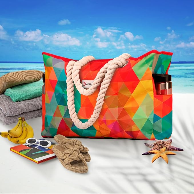 Beach Bag and Pool Bag Has Cooler Pocket, 7 Pockets Total, Zip Top. Family Size Waterproof Beach Tote - Image 3