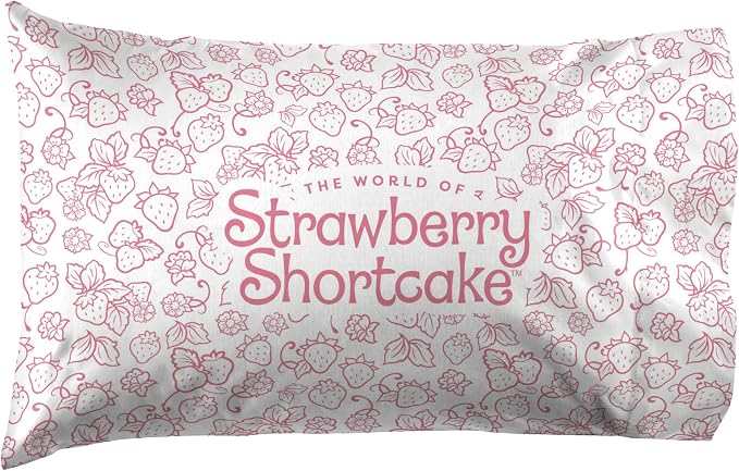 Jay Franco Kids Sheet Set with Fitted, Flat Sheets & Pillow Cover - Ultra-Soft Bedding with Pillowcase for Room Decor, Pink - Strawberry Shortcake, 4 Piece Full - Image 3