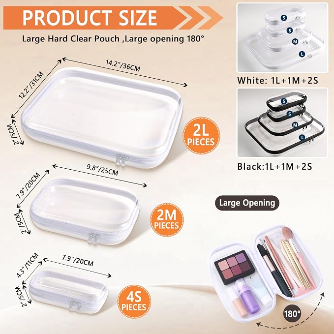 8PCS Extra Large 14.2" Clear Hard Shell Zipper Case : Clear Zipper Pouches Waterproof Lightweight Plastic Organizer Makeup Bag Organizer Hard Toy Storage Travel Pouches (4S+2M+2L) - Image 2