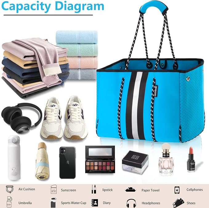 QOGiR Neoprene Multipurpose Beach Bag Tote with Inner Zipper Pocket … … … … - Image 8