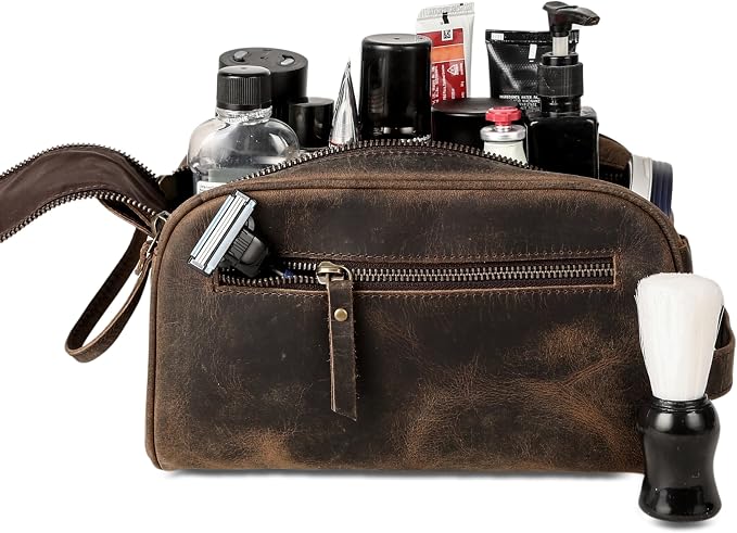 KomalC Travel Toiletry Bag – Premium Leather Dopp Kit for Men & Women with Water-Resistant Lining & Spacious Zippered Organizer - Image 5