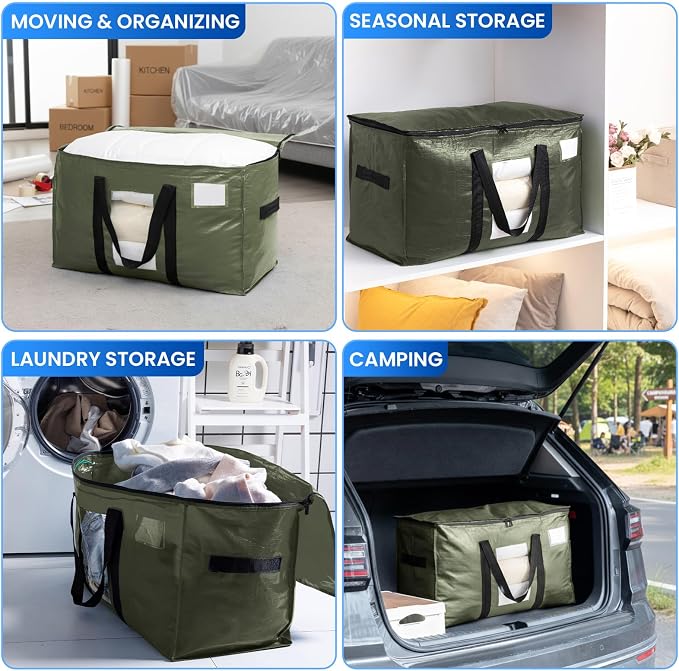 TAILI 12 Pack Green Extra Large Storage Bags, Heavy Duty Totes with Visible Window, Wrap Around Handles, Perfect for Moving and Storage - Image 8