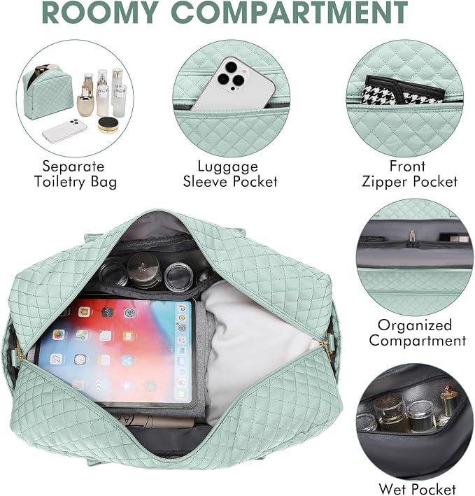 Large Women Travel Duffle Bag, Weekender Bags for Women with Shoe Compartment, Carry on Overnight Bag with Toiletry Bag, Gym Duffel Bag with Wet Pocket, Hospital Bags for Labor and Delivery 3 PCS Set - Image 2