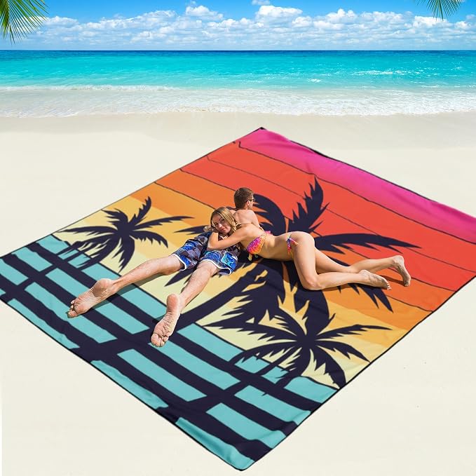 WIWIGO Beach Blanket Waterproof Sandproof Beach Mat 79" X 83"/10'x9'for 2-8 Adults Quick Drying Outdoor Picnic Mat Beach Accessories for Travel, Camping, Hiking by WIWIGO