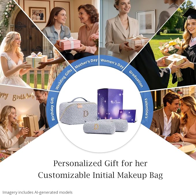 Personalized Gift Travel Makeup Bag: Initial Makeup Organizer Bag for Women | 3-in-1 Custom Make up Bag Set - Vegan Leather Travel Cosmetic Bag - Luxury Gift for Women – Birthday, Anniversary, Graduation - Image 7