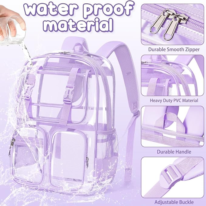 Fimibuke Clear Backpack for Girls - 3 PCS Heavy Duty Kids Boys Clear Bags Schoolbag Large Transparent PVC Bookbag with Lunch Box Pencil Case Set for Travel School Concert Stadium Events Backpacks - Image 4