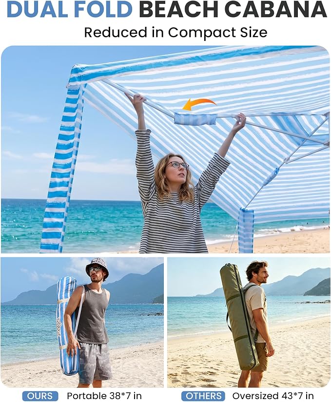 Qipi Beach Cabanas for Sand, Beach Canopy with Sandbags & Side Wall for Family, Easy Set Up Sun Shelter, UPF 50+ UV Protection with Roof Vent - Image 2