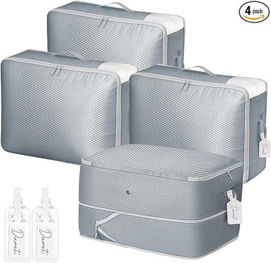 DIMJ Comforter Storage Bag - Large Capacity Ultra Space Saving Self Compression Organize for Duvet, Pillow, Bedding, Blanket Storage Organizer Nylon Compression Bags, Sheet Storage with Zipper, 4 Pack by DiMJ