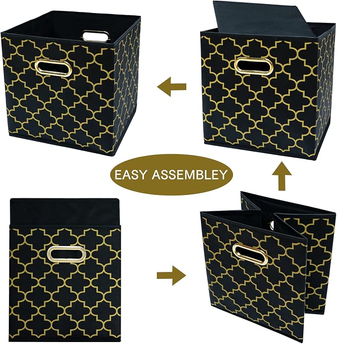 Fabric Cloth Storage Bins,Fabric Cube Organizer with Dual Handles Foldable Cube Storage Baskets for Home Bedroom Storage,Set of 3,(Black Gold) - Image 6