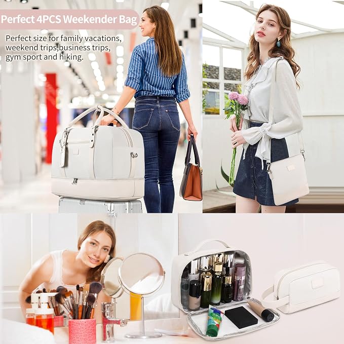 Wogarl 4PCS Weekender Bags for Women Large Overnight Weekend Travel Duffel Carry on Shoulder with Shoe Compartment Canvas Toiletry Bag for Travel Business Gym - Image 2