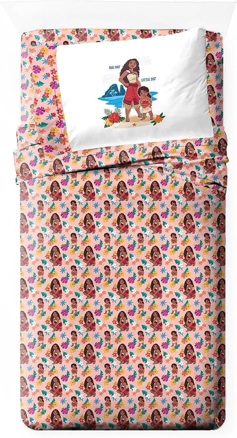 Jay Franco Kids Sheet Set with Fitted, Flat Sheets & Pillow Cover - Ultra-Soft Bedding with Pillowcase for Room Decor, Pink - Moana, 3 Piece Twin by JayFranco