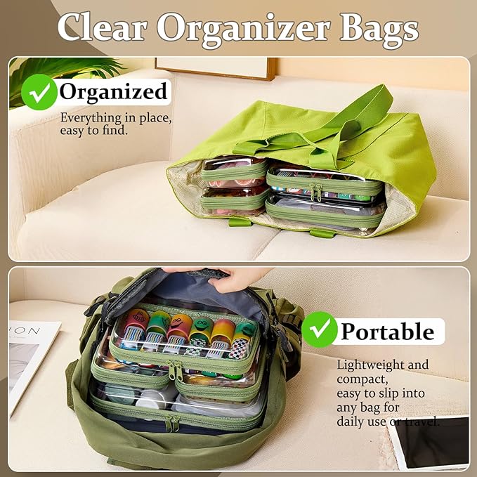 4 pcs Clear Zipper Pouches,Hard Shell Zipper Case,Toiletry Bag for Travel | CLear Diaper Bag, Toiletry Pouch, Travel Organizer, Cosmetic Bag,Toy Storage Bins (M+3S) (Mint Green) - Image 2