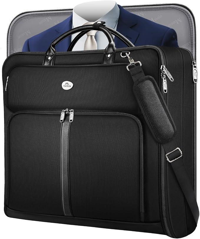 MATEIN Mens Garment Bags for travel, Large Travel Suit Bag Up to 7 Suits with Strap, Wrinkle Free Carry On Garment Bags for Hanging Clothes, Business Suitcase Luggage Bag Fit 17.3 Inch Laptop, Black by MATEIN
