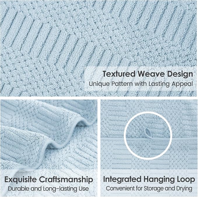 JML Microfiber Bath Towels, Large Bathroom Towel 2 Pack (30" x 60"), Oversized, Soft, Super Absorbent and Fast Drying, Multipurpose Use for Sport, Fitness, Yoga, Diamond Cross Grid Light Blue - Image 3
