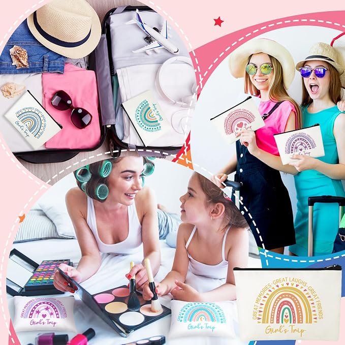 Sweetude 12 Pcs Girls Trip Makeup Bags Bulk Girls Weekend Gifts Rainbow Makeup Bag Portable Travel Cosmetic Bags with Zipper Bachelorette Travel Storage Pouch for Women Friendship Bestie Party Favors - Image 5
