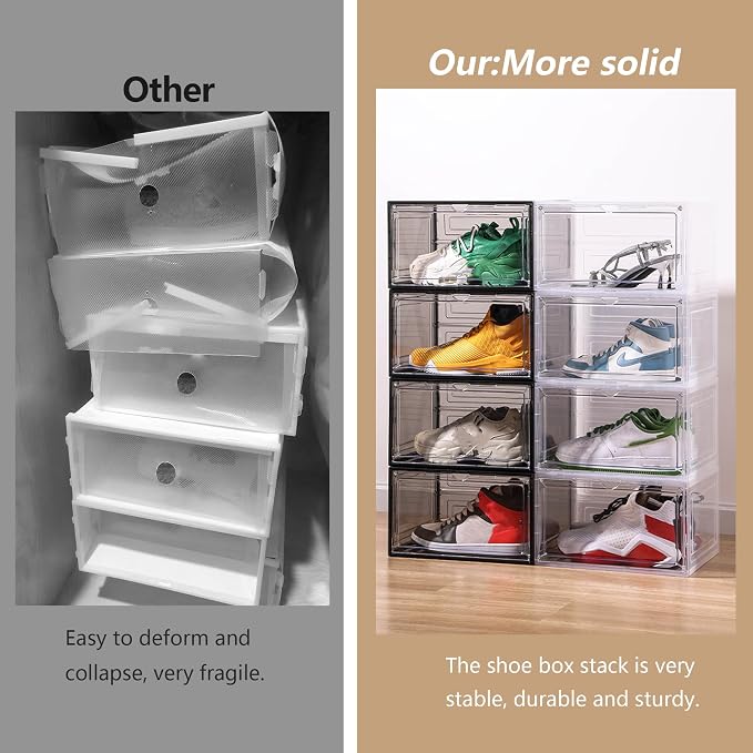 Attelite Shoe Box, Upgraded Large Clear Shoe Storage Box Stackable, 8 Pack Thicken Plastic Shoe Containers, Drop Front Large Magnetic Door,Shoe Storage Organizer for Display Sneakers - Image 7