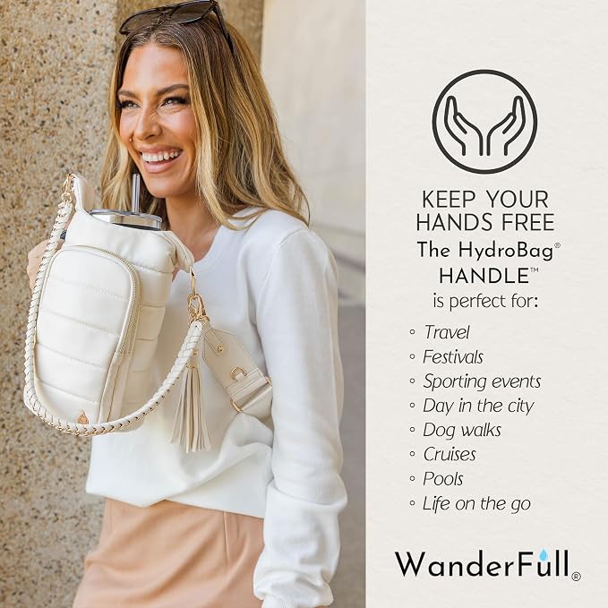 WanderFull HydroBag Handle®, Vegan Leather Hands-Free Crossbody 40 Oz Water Bottle Carrier w/Strap Bundle - Image 7