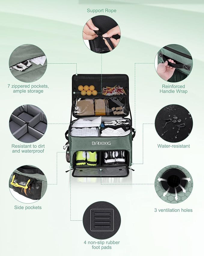 Golf Trunk Organizer, Waterproof Car Golf Locker with Separate Ventilated Compartment for 2 Pair Shoes, Golf Storage for Balls, Tees, Cap, Clothes, Gloves, Accessories, Gifts for Men, Women - Image 3