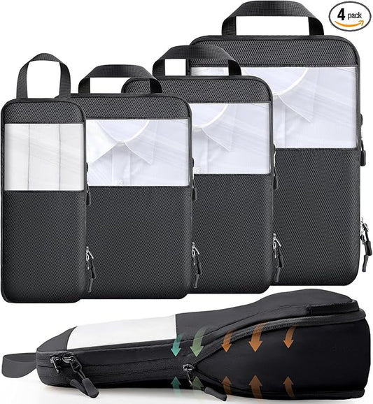 Cozary Suitcase Organizer - Packing Cubes Set with Compression and Waterproof Polyester Fabric, Travel Underwear Set for Backpacks or Hand Luggage, Perfect for Travel and Camping - Black by Cozary