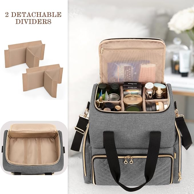 LUXJA Large Travel Makeup Bag with 3 Removable Cases, Cosmetic Bag with Detachable Dividers (Patent Pending), Gray - Image 2