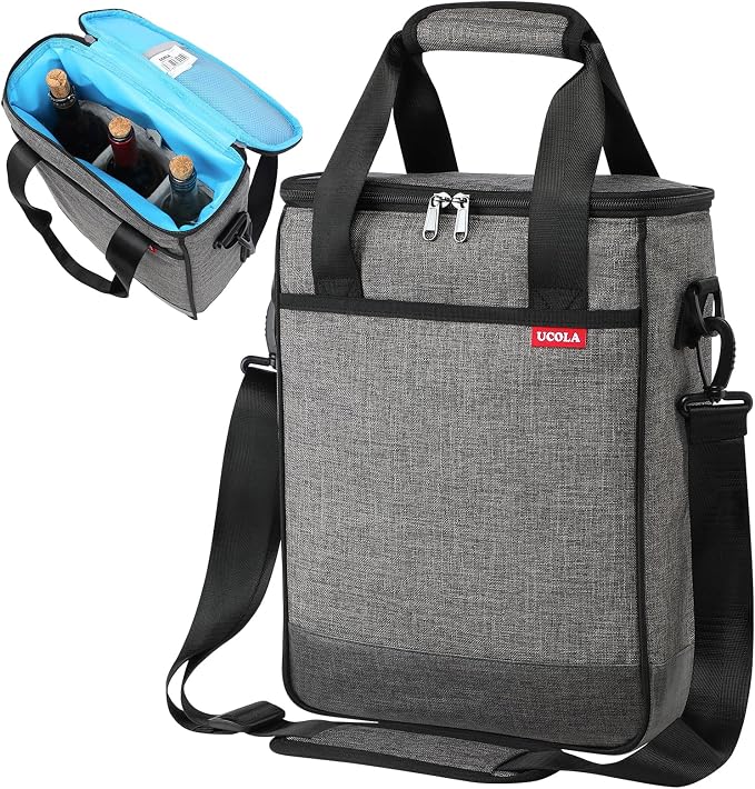 Wine Cooler Bag, Leakproof Insulated Wine Carrier Tote | Fits 2, 3 or 6 bottles with removable divider, shoulder strap, BYOB travel tote for champagne, liquor, picnic and gifts by UCOLA