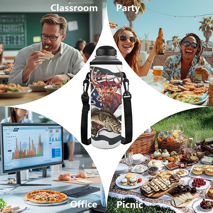 GIFTPUZZ 4-in-1 Camo Fish American Flag Kids Backpack Set | Patriotic School Bookbag with Lunch Box for Elementary Boys, Zippered Pencil Case, Water Bottle Holder, Ages 6-8 - Image 7