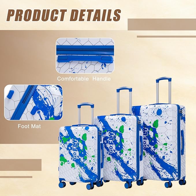Hardshell Luggage Sets, Lightweight Stripes Suitcases with Spinner Wheels, Blue-PC - Image 5