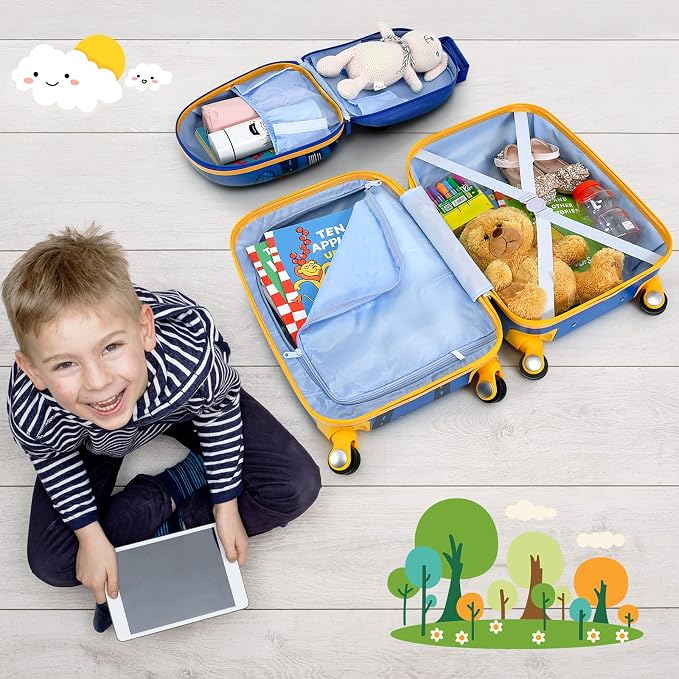HONEY JOY Kids Luggage, 12" Toddler Backpack & 18" Travel Suitcase with Wheels, Lightweight Toddler Suitcase, Durable ABS Hardshell, 2Pcs Carry On Luggage Set for Boys Girls (Car) - Image 4