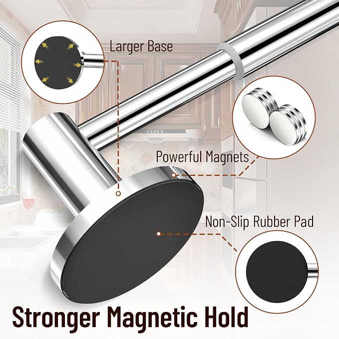 Magnetic Towel Bar, Adjustable Towel Rod with Larger Magnetic Base & Hidden Magnet Design, Non-Slip Magnetic Towel Holder for Refrigerator, Dishwasher, Oven, Washer (Chrome, 1Pack) - Image 4