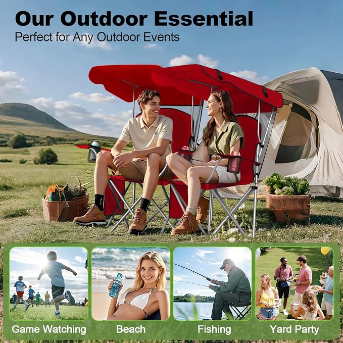 VTOY Portable Camping Chair with Canopy - Folding Chair with Canopy, Durable 600D Oxford Canopy Chair for Camping, Beach, Picnics, Fishing & Sports - Image 8
